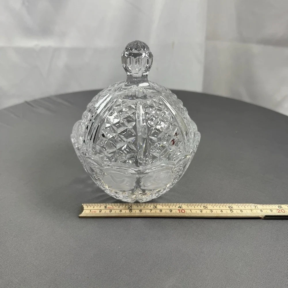 Vintage Cut Lead Crystal Candy Dish with Lid – Frosted Roses‎ 